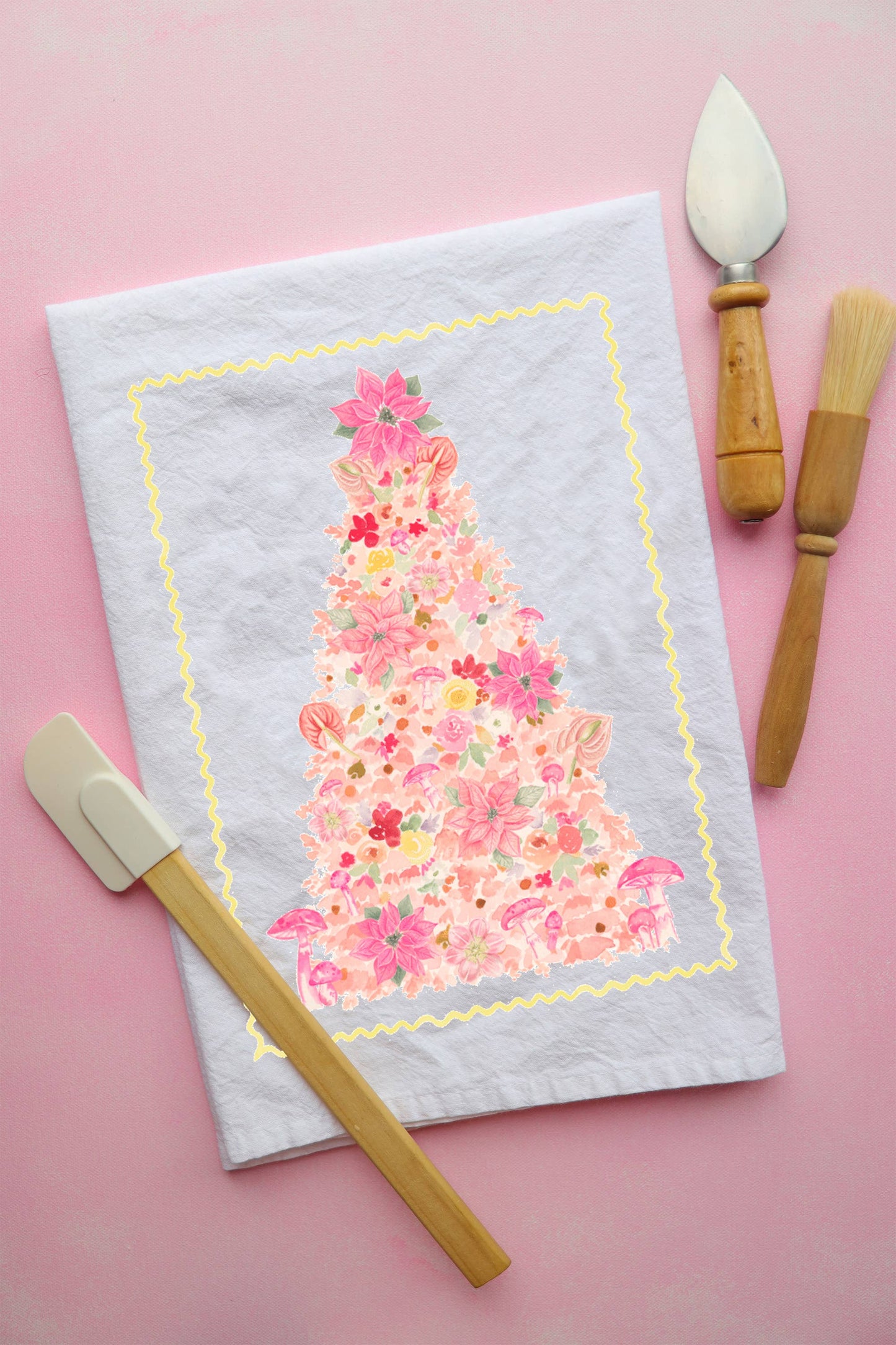 Whimsical pink tree cotton tea towel