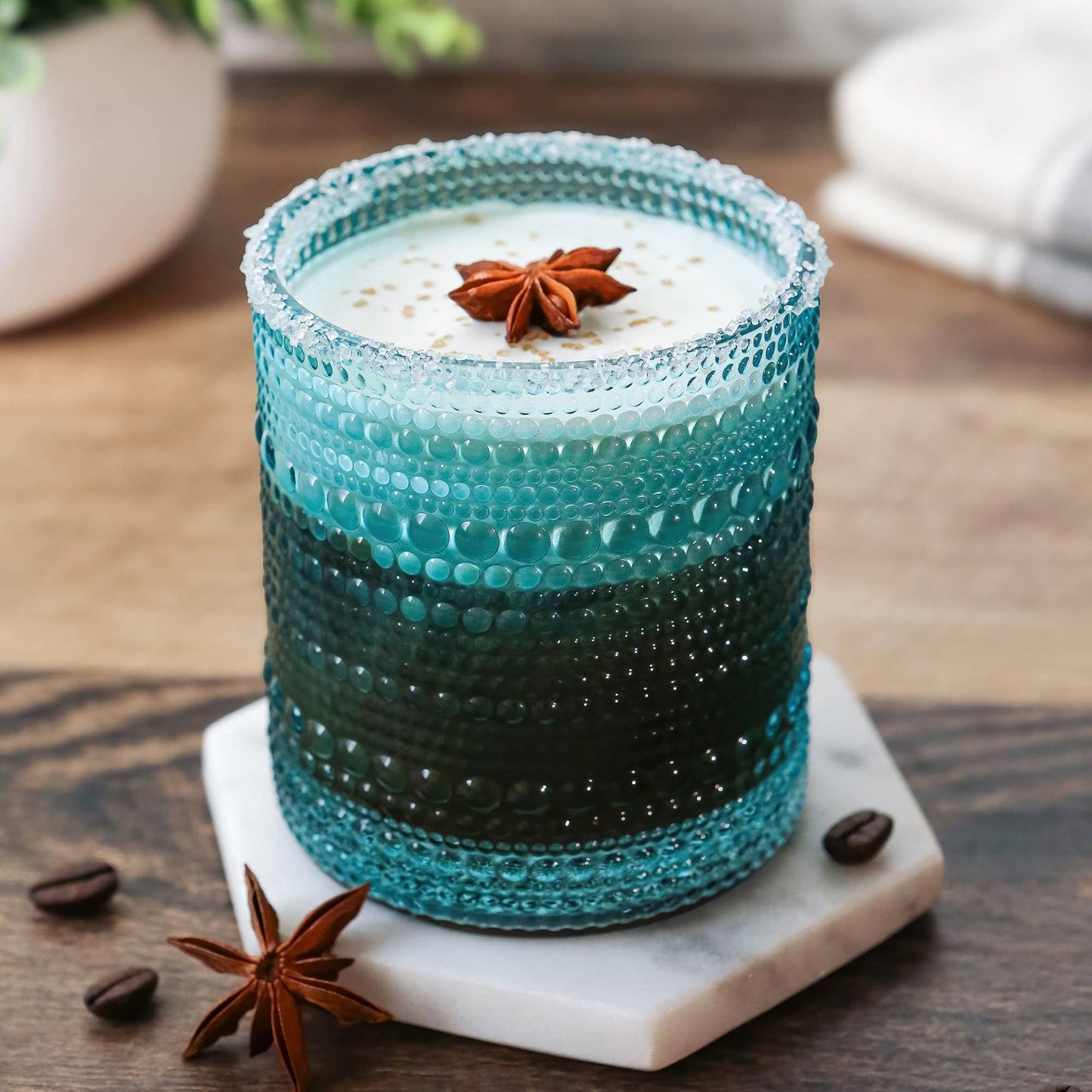 10 oz.textured beaded aqua glass set of 6