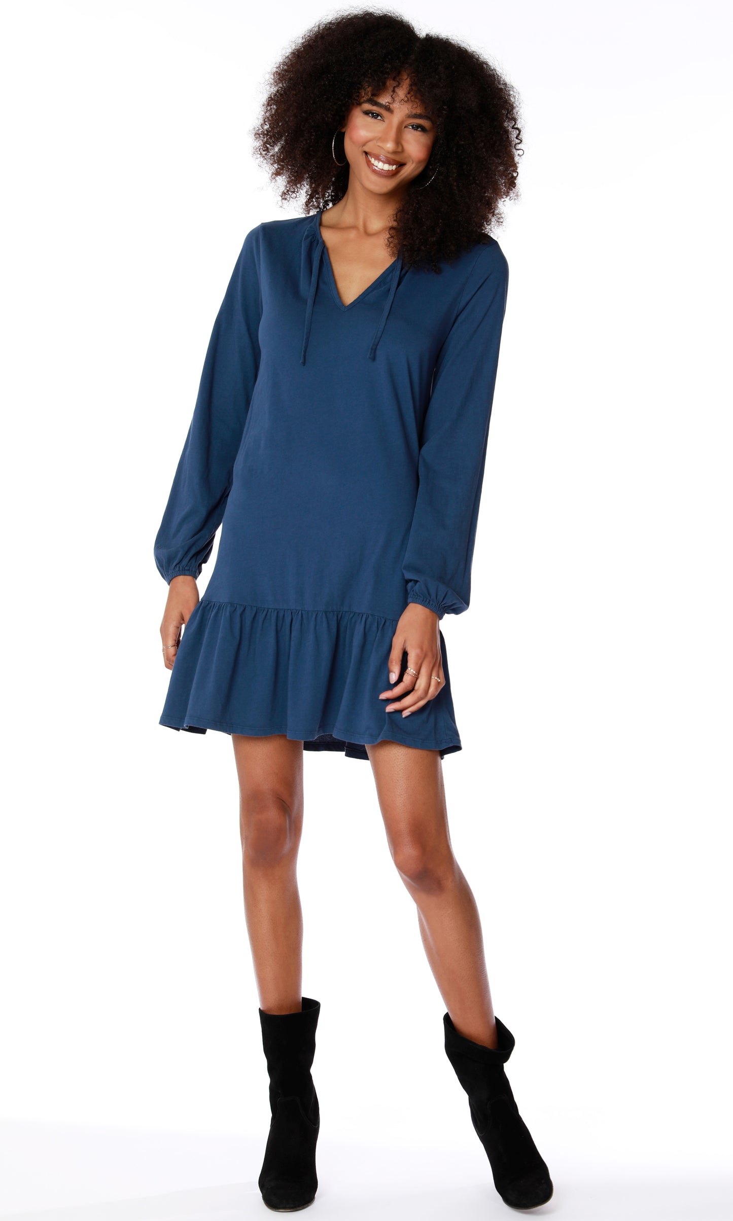 ruffle hem long sleeve dress