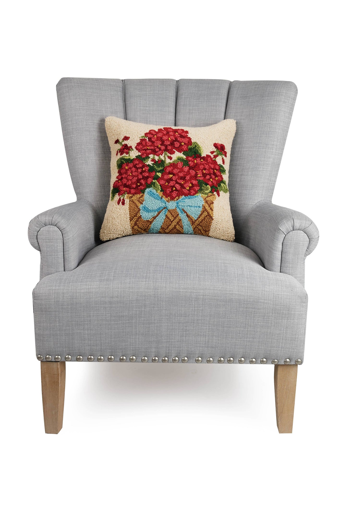 Red Geranium Floral Basket Hook Pillow