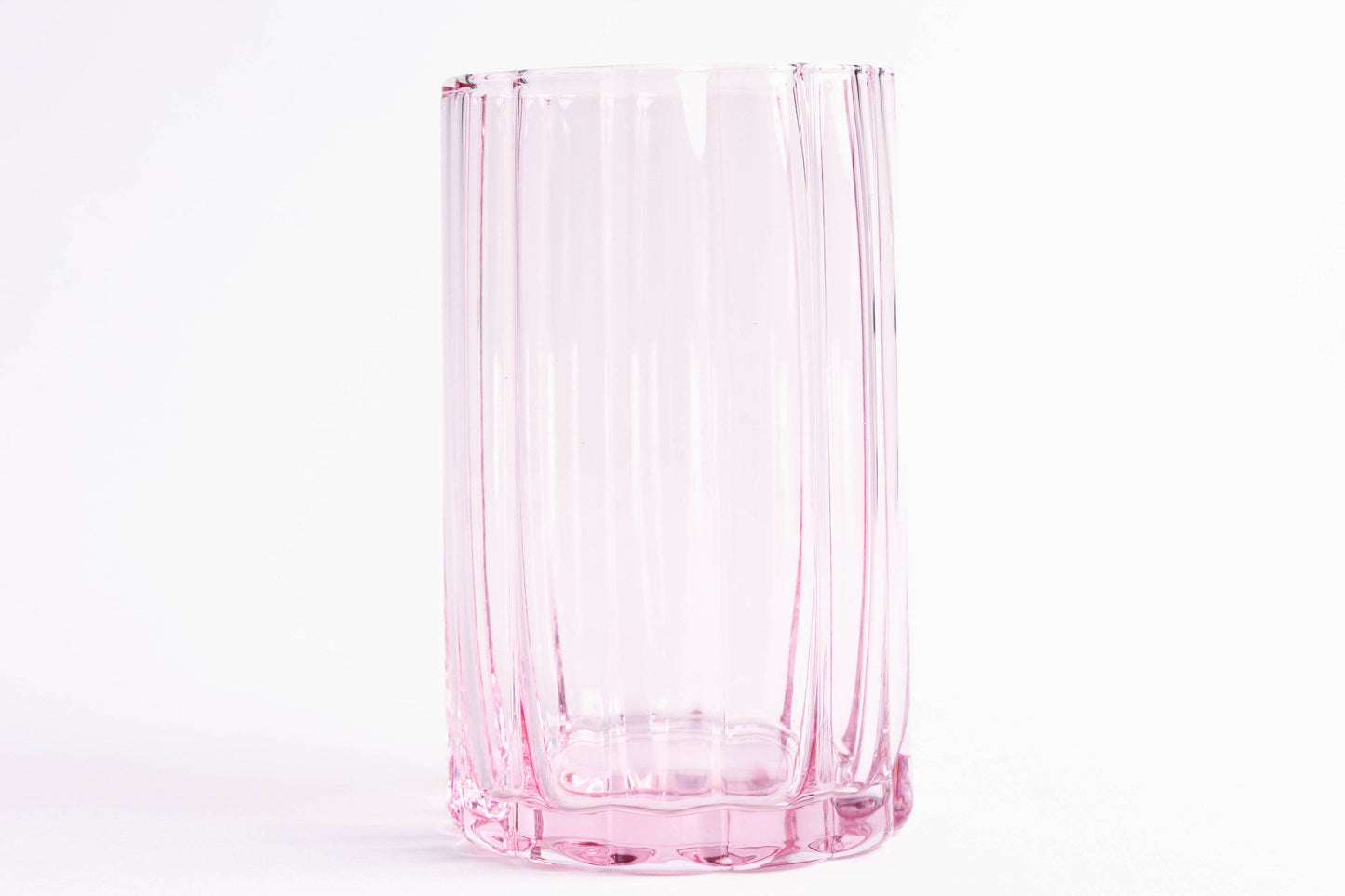 Scalloped Rim Fluted Tall Tumbler Glass, Set of 4, Pink