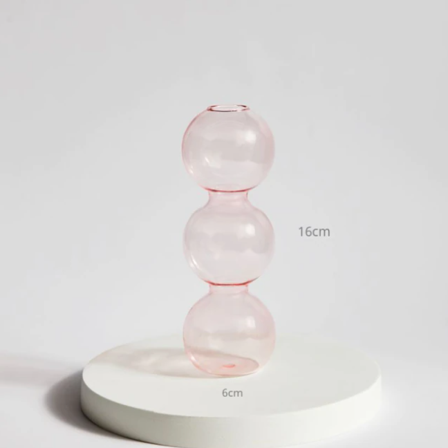 Bubble Shape Glass Vase: Pink / Short 3 Balls