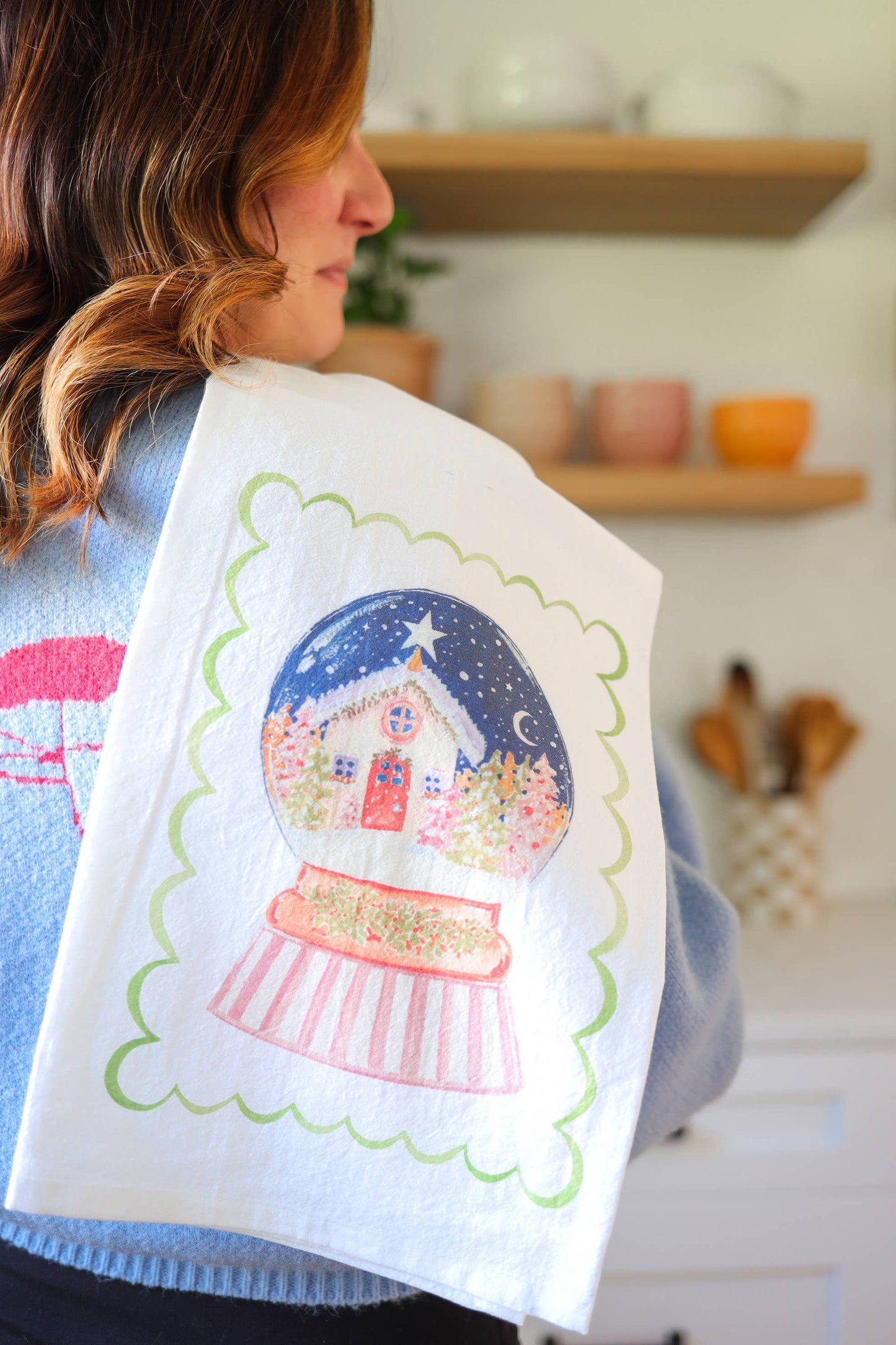 Whimsical snow globe cotton tea towel