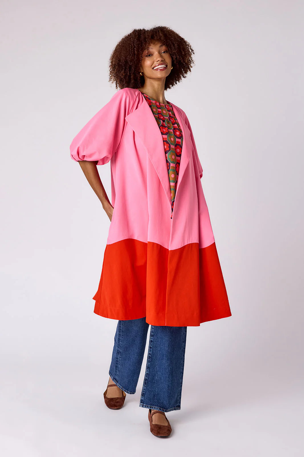 taryn coat in pink colorblock