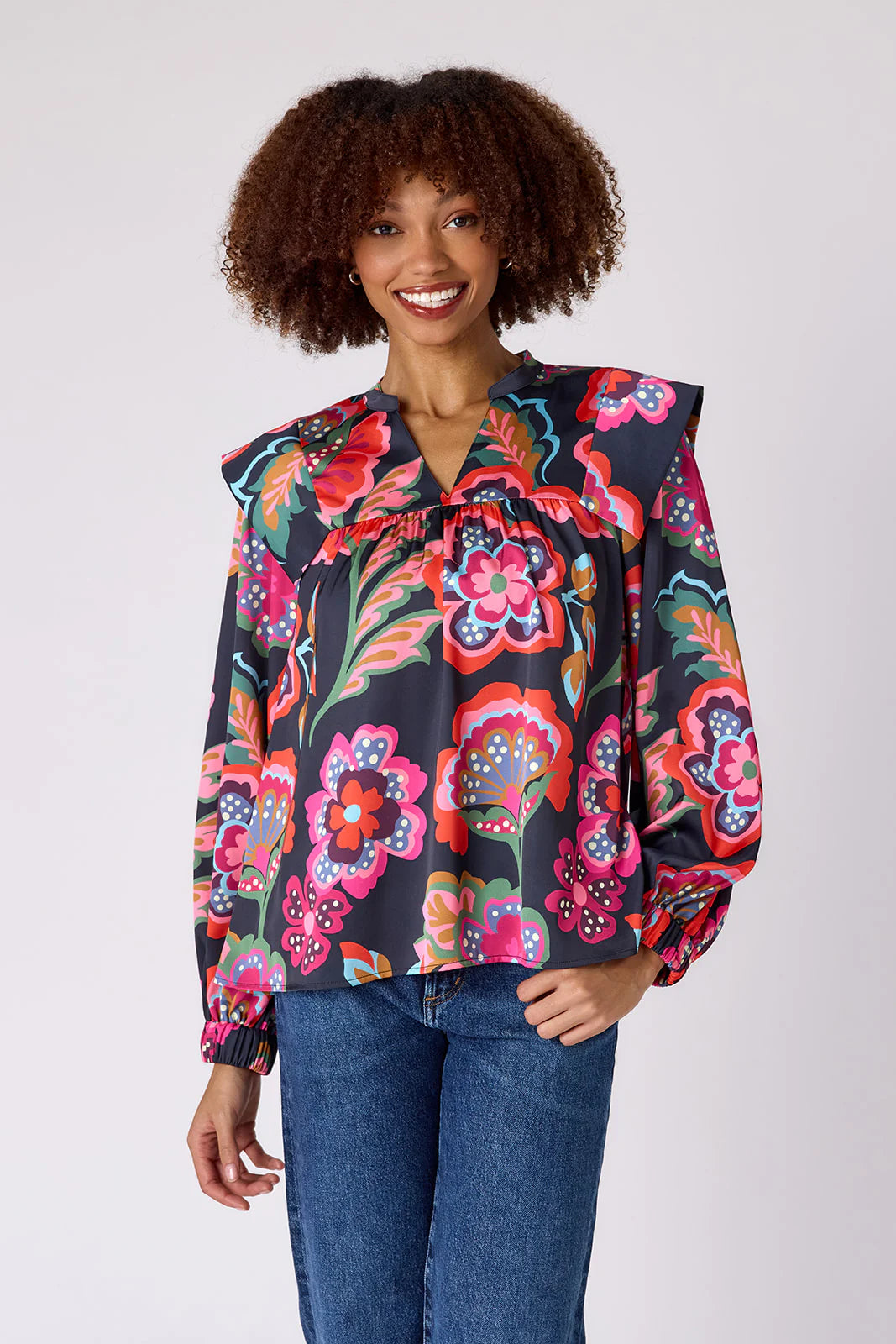 gaines blouse in cosmic floral