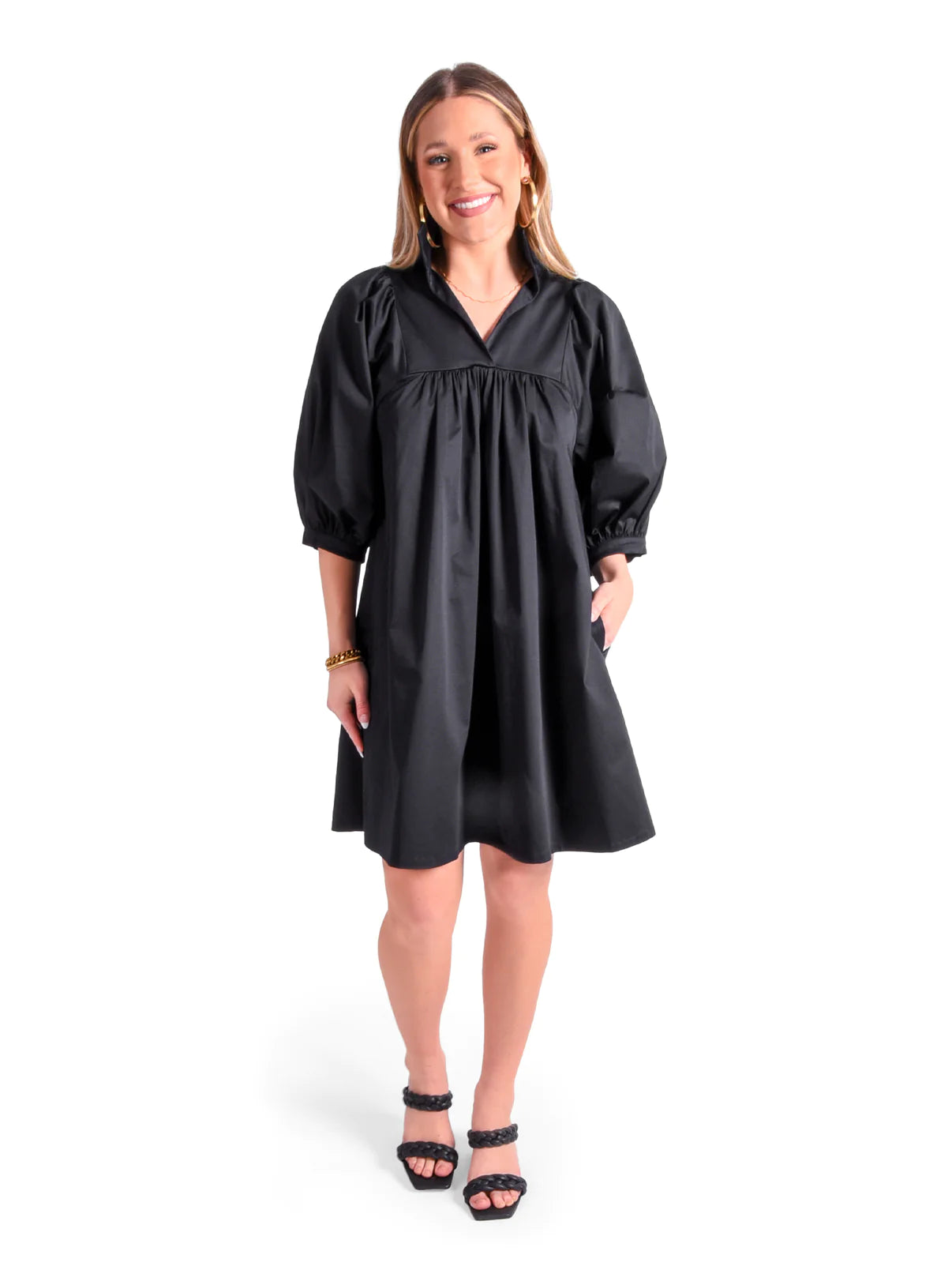 stella dress black cotton poplin