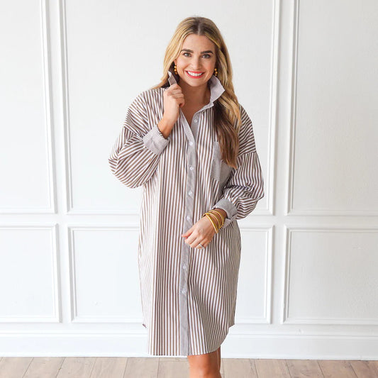 frances dress camel stripe