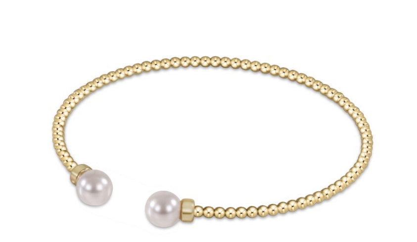classic gold 2mm bead cuff - pearl