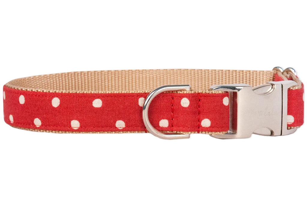 ivory dot on ruby red Belle Bow Dog Collar