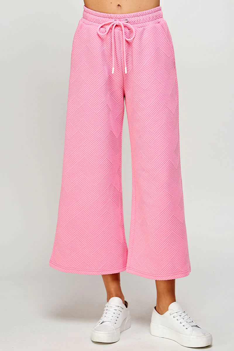 hamptons textured knit cropped wide leg pants