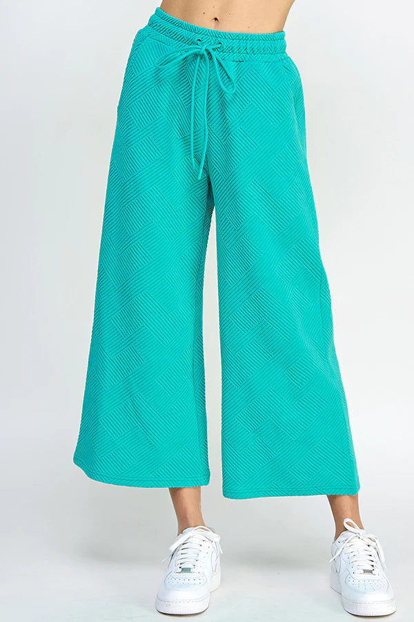 hamptons textured knit cropped wide leg pants