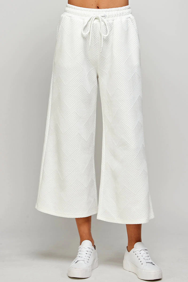 hamptons textured knit cropped wide leg pants