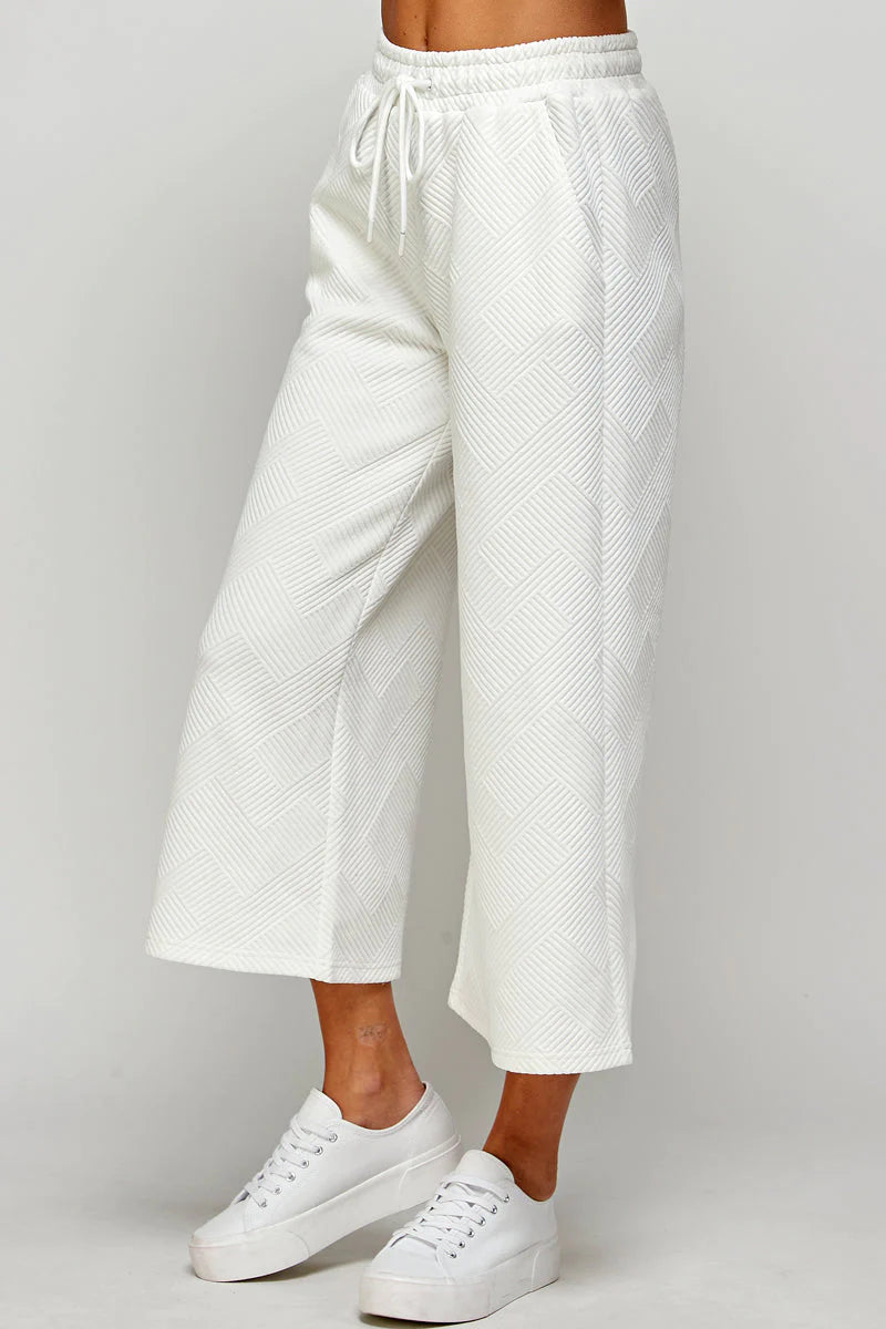 hamptons textured knit cropped wide leg pants