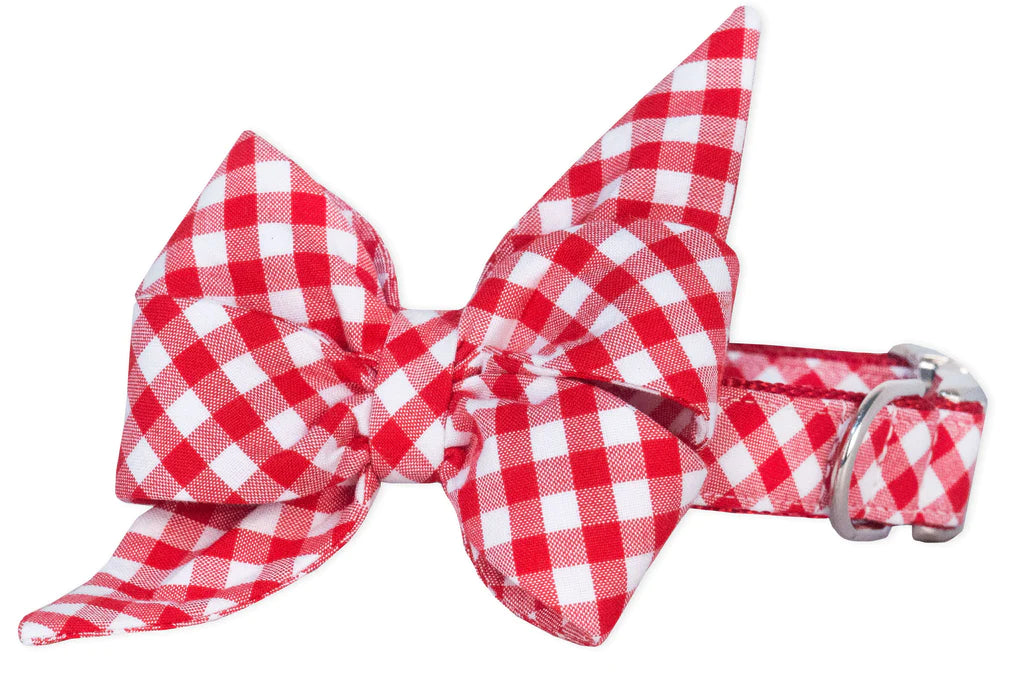 red picnic plaid Belle Bow Dog Collar