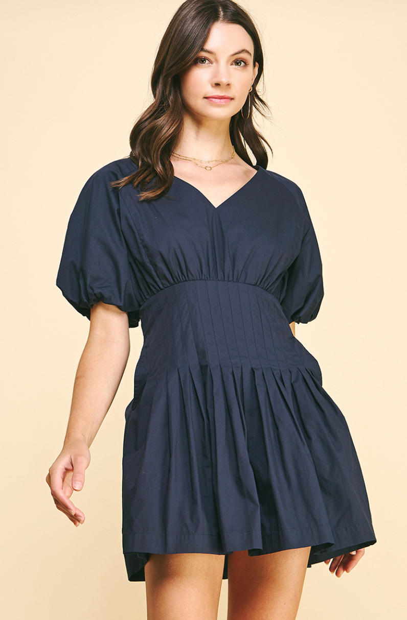 vneck pleated mini dress