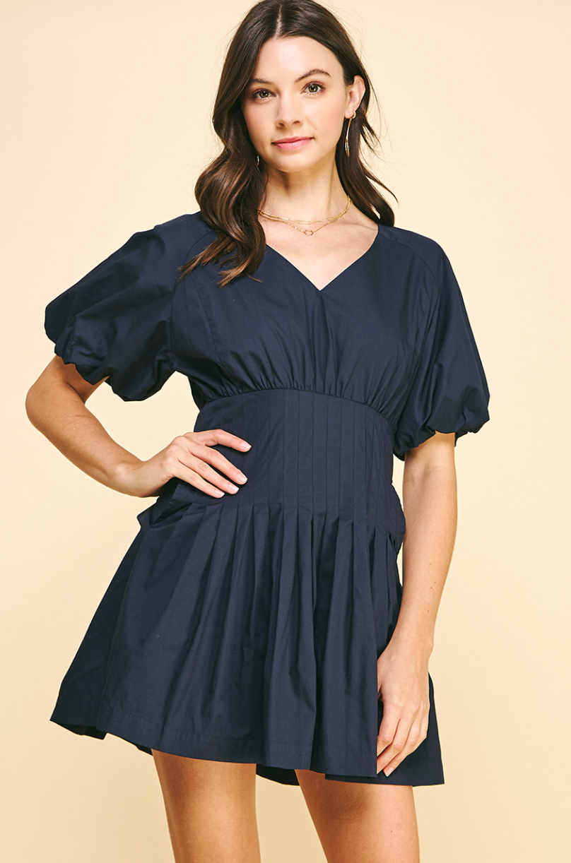vneck pleated mini dress