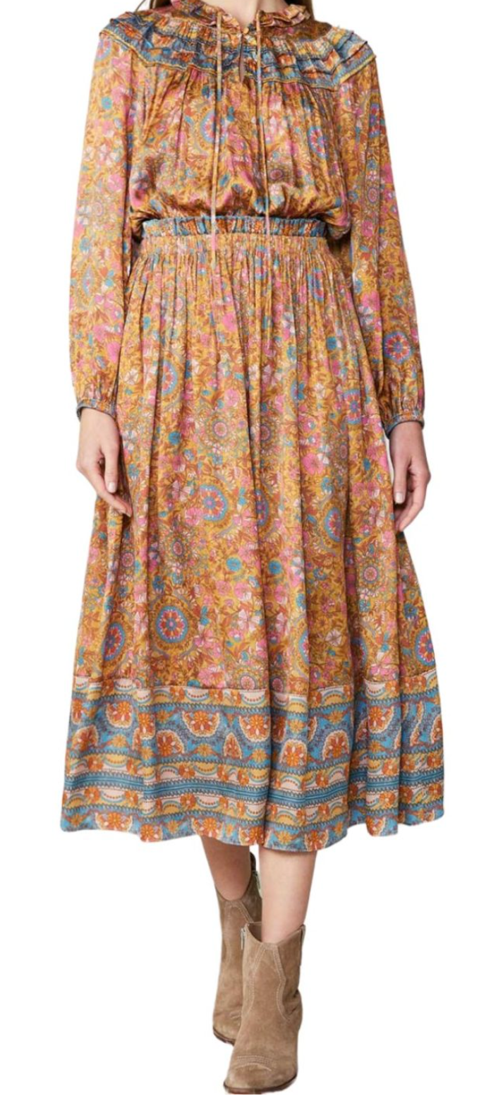 split neck long dress in marmalade