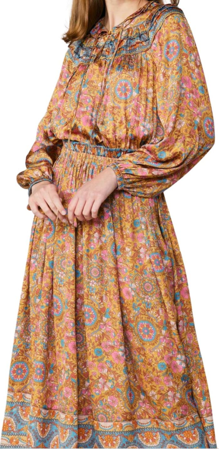 split neck long dress in marmalade