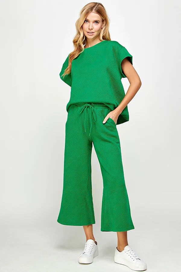 hamptons textured knit cropped wide leg pants