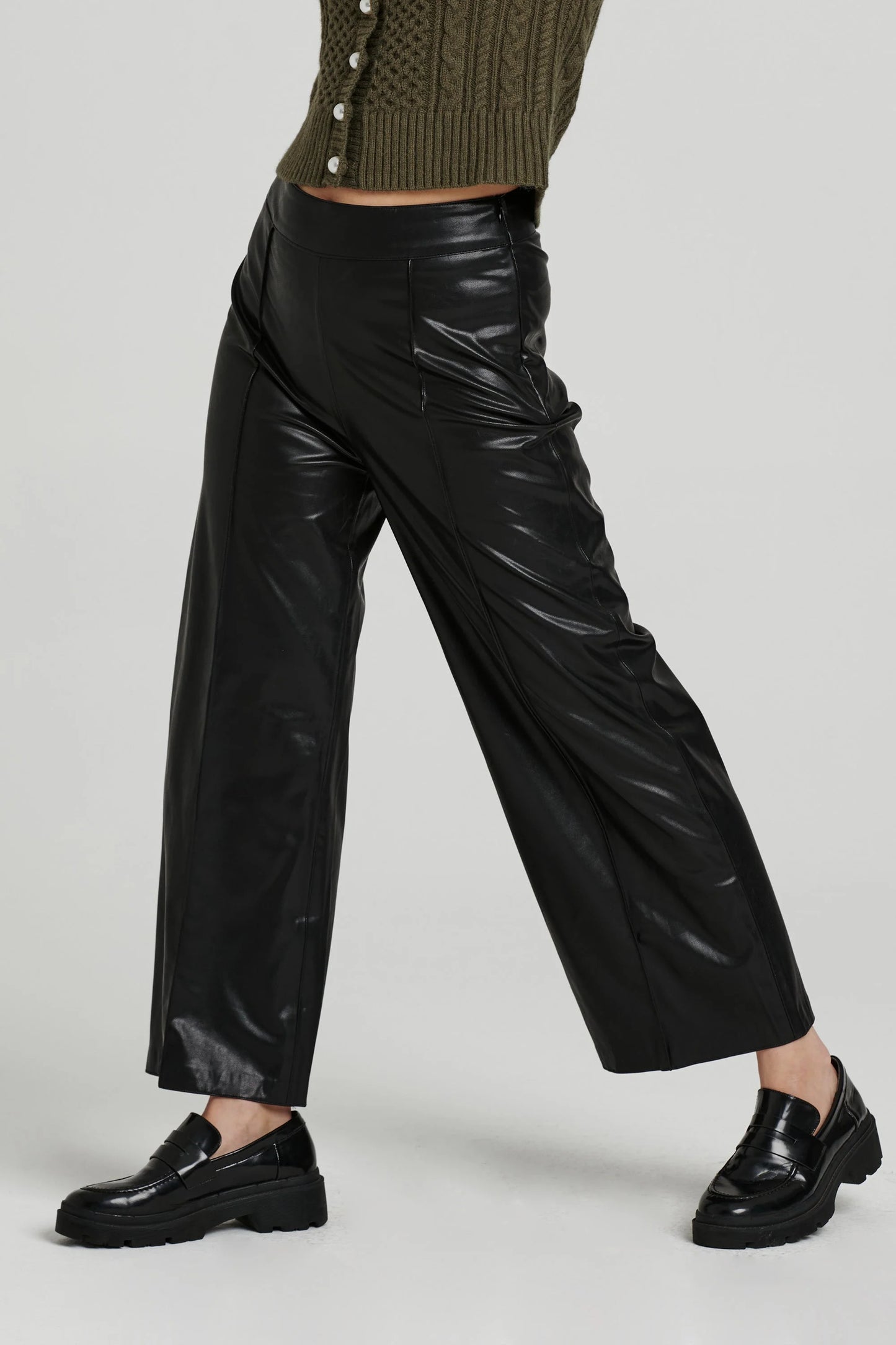 sparkle wide leg crop pant faux leather