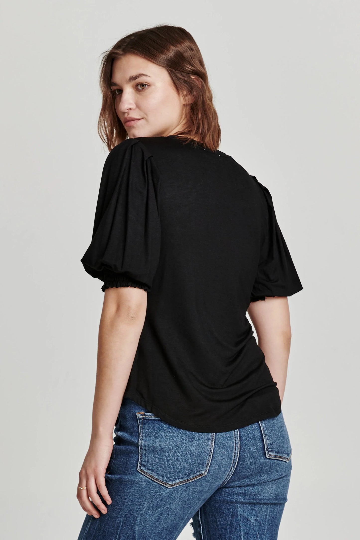 marlowe mixed media faux leather top