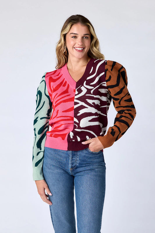 teddie sweater in zebra colorblock