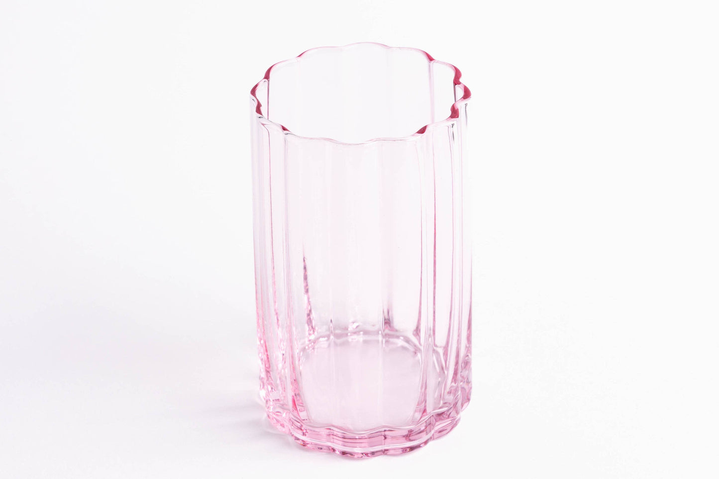Scalloped Rim Fluted Tall Tumbler Glass, Set of 4, Pink