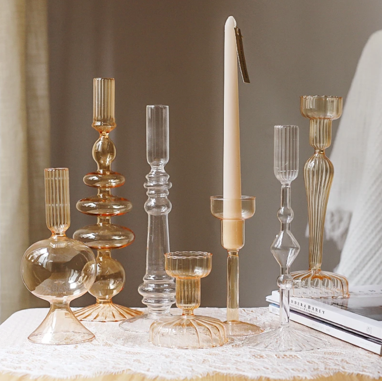 Vintage Style Glass Candlestick Holder: C