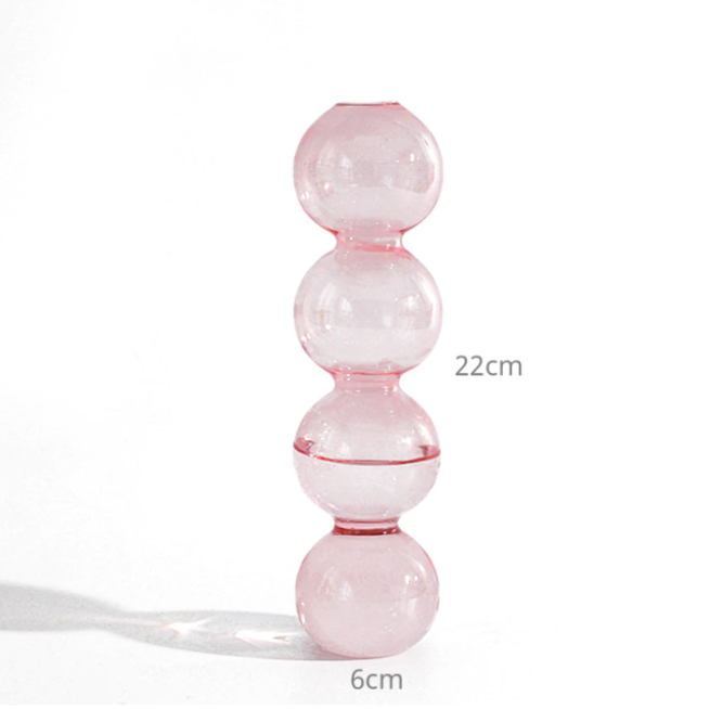 Bubble Shape Glass Vase: Pink / Short 3 Balls