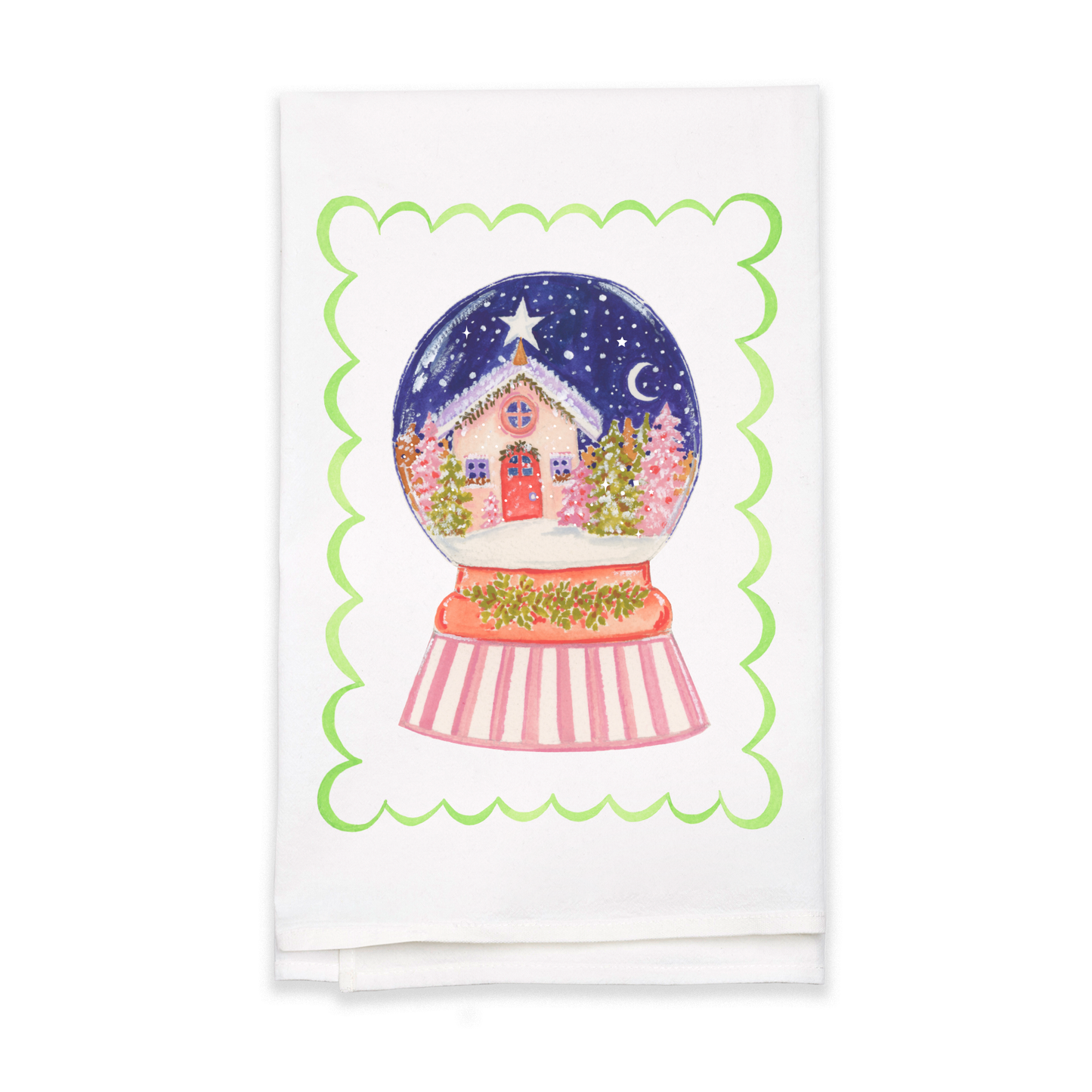 Whimsical snow globe cotton tea towel