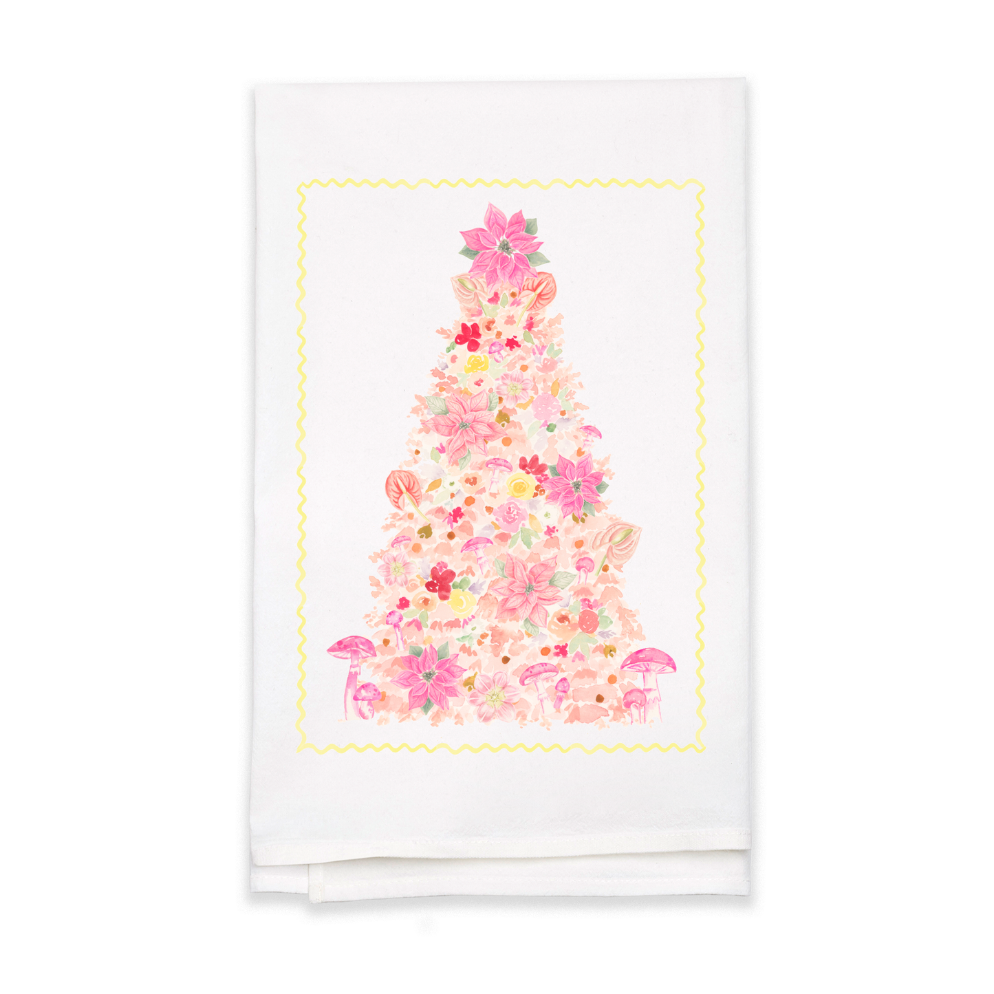 Whimsical pink tree cotton tea towel