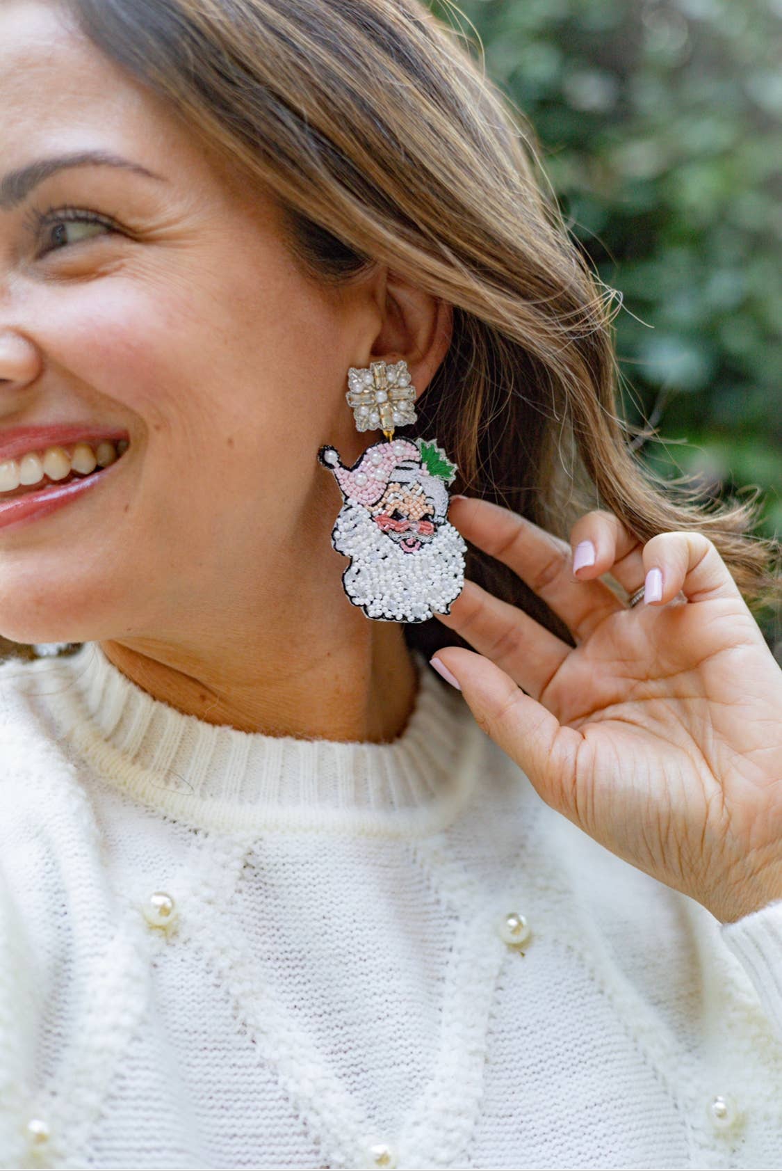 vintage pink santa earrings