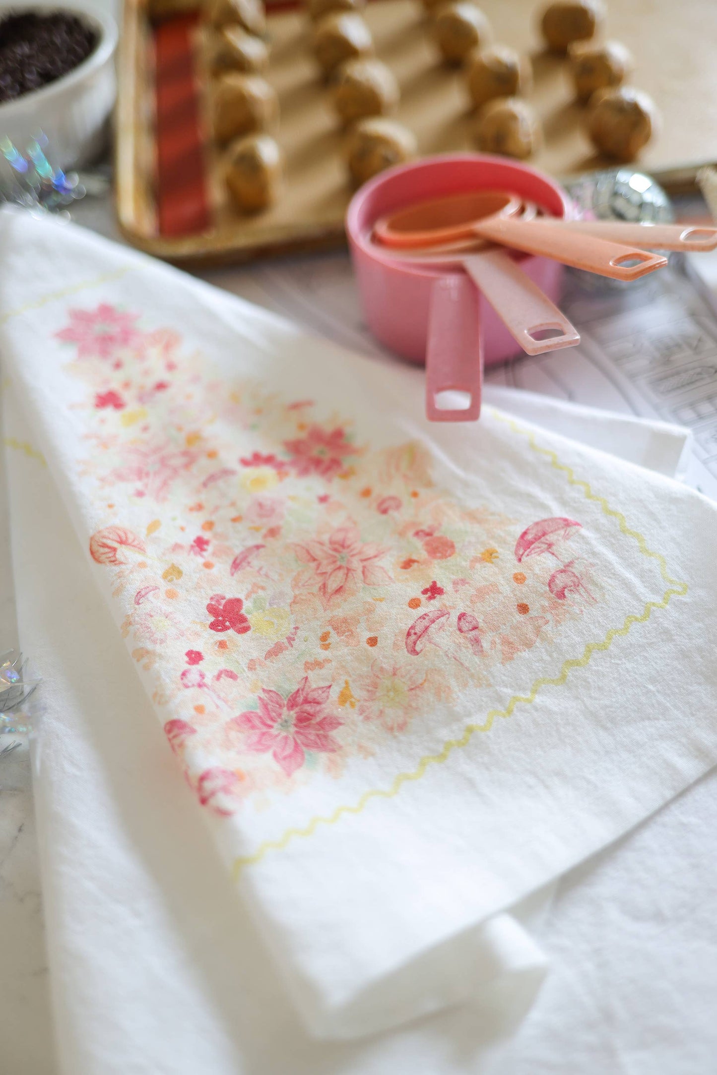 Whimsical pink tree cotton tea towel
