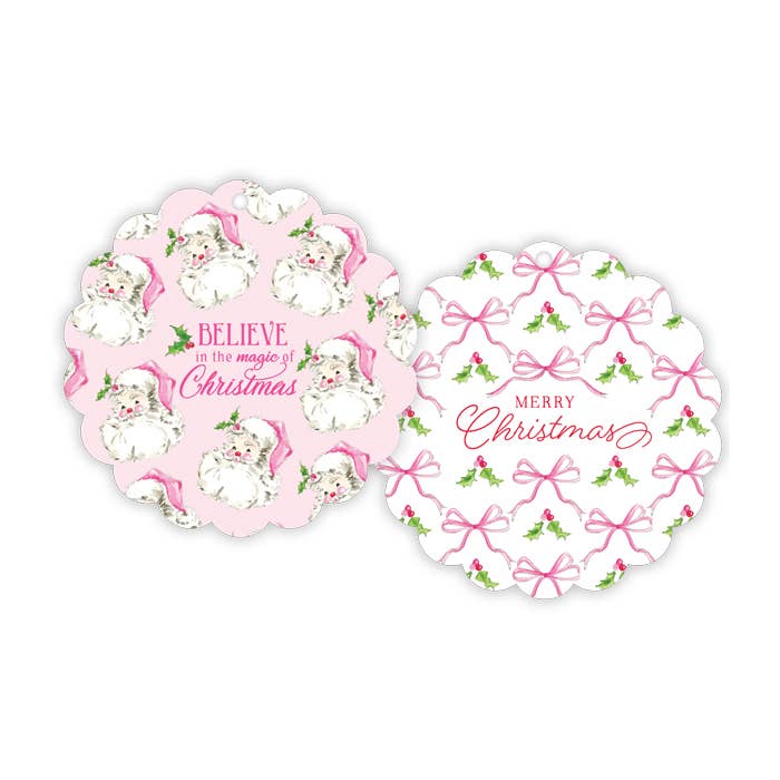 Scalloped-Magic Christmas Pink Santa/Pattern Gift Tags