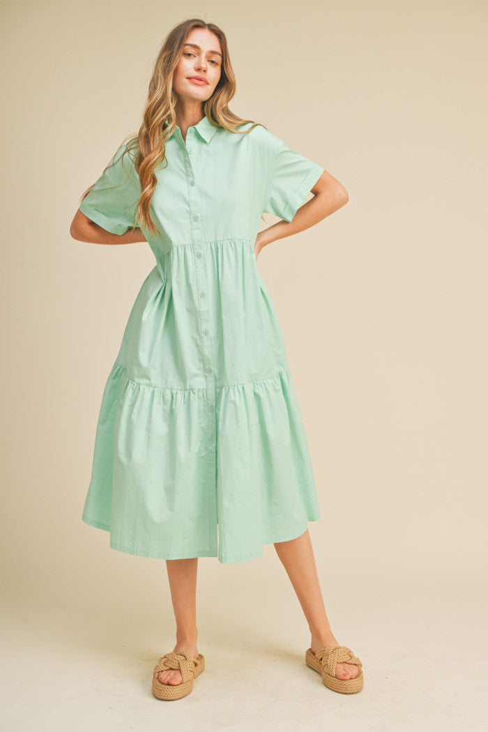 joy tiered shirt dress