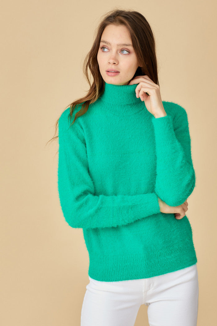 fuzzy turtleneck sweater