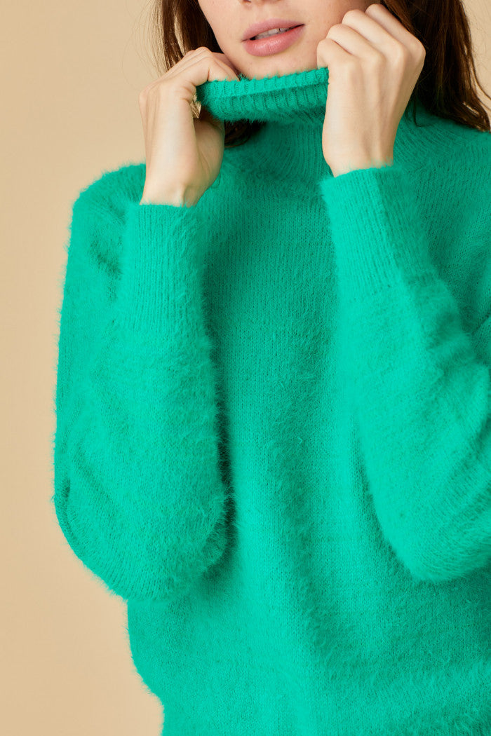 fuzzy turtleneck sweater