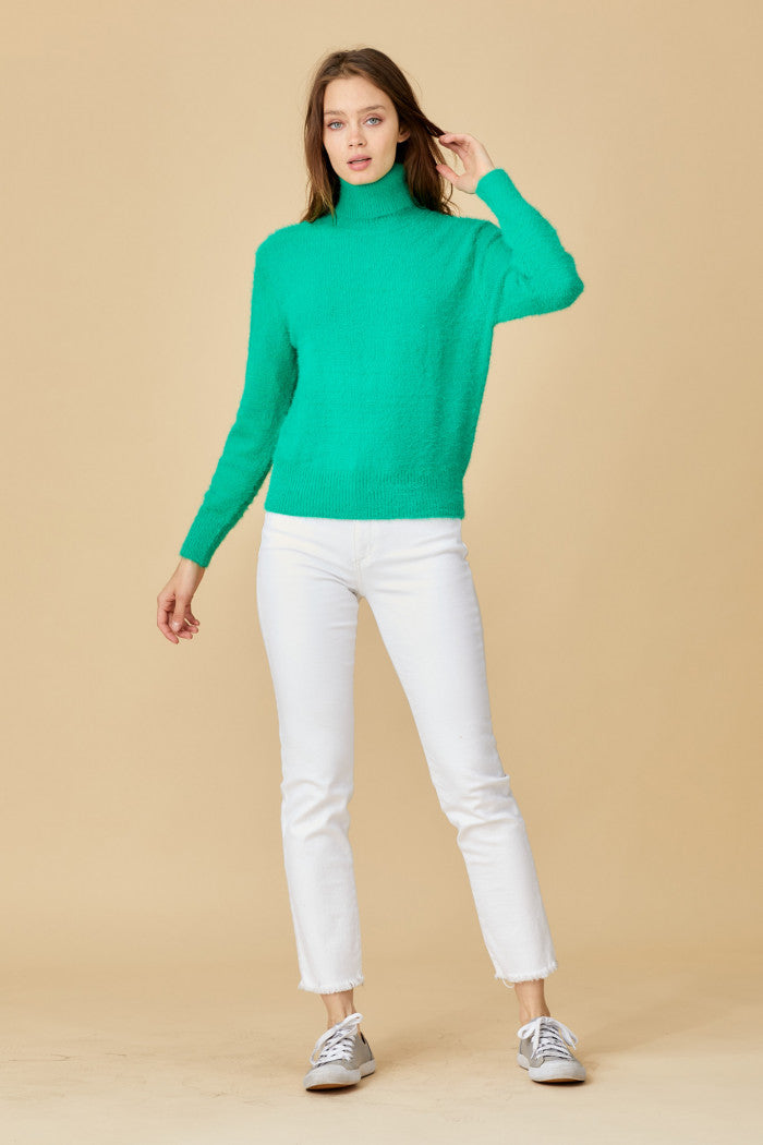 fuzzy turtleneck sweater