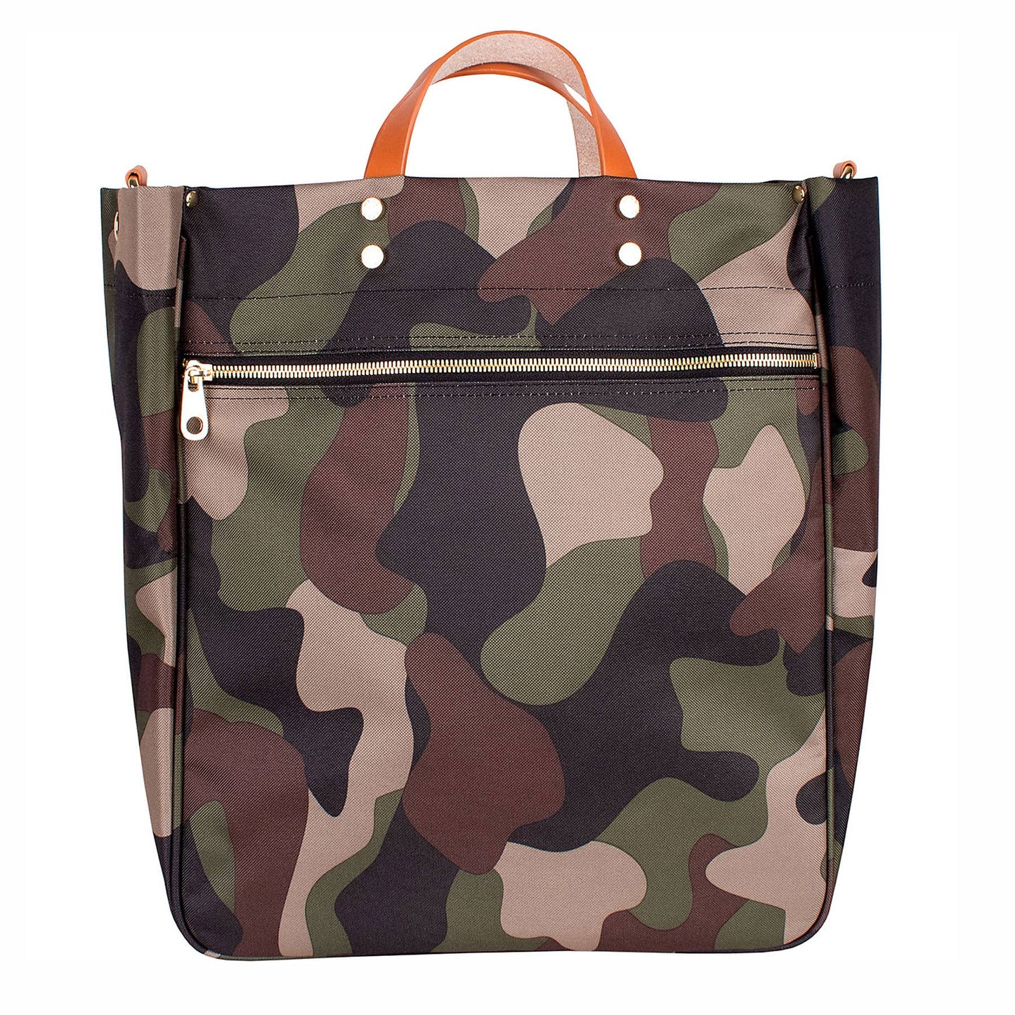parker camo nylon tote with leather accents