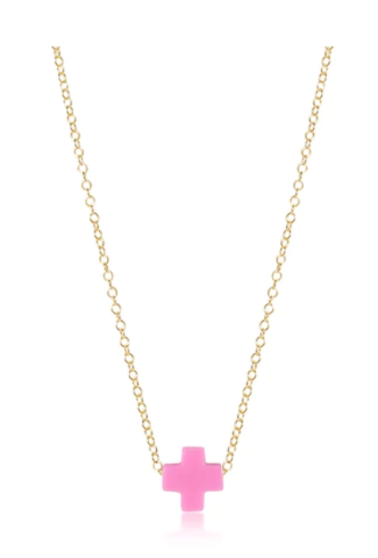16" necklace gold - signature cross bright pink
