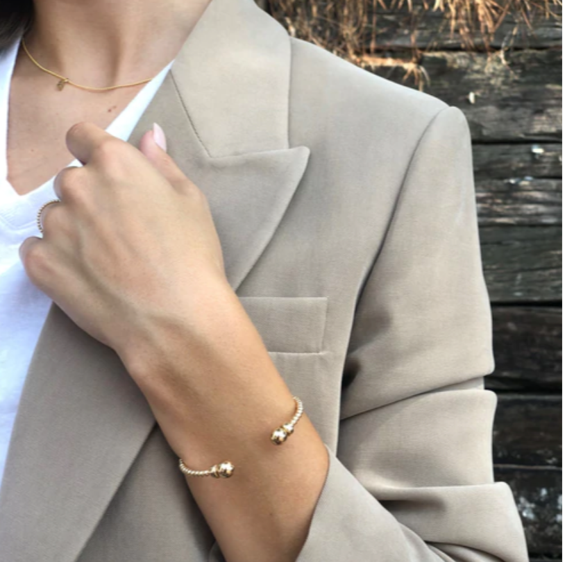 classic gold 3mm bead cuff - gold