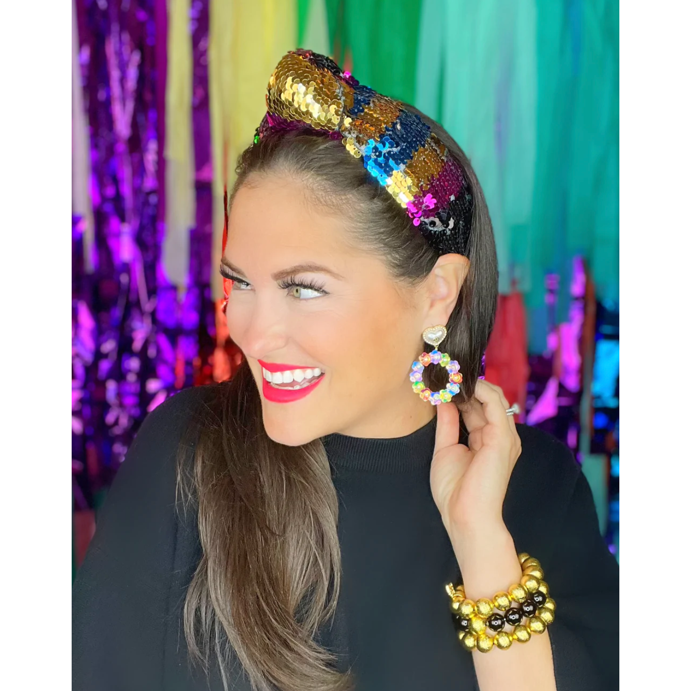 multi color rainbow sequin knotted headband