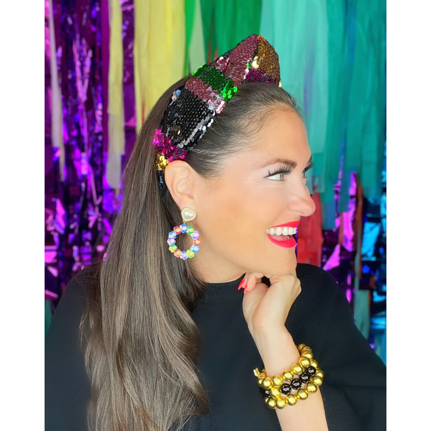 multi color rainbow sequin knotted headband