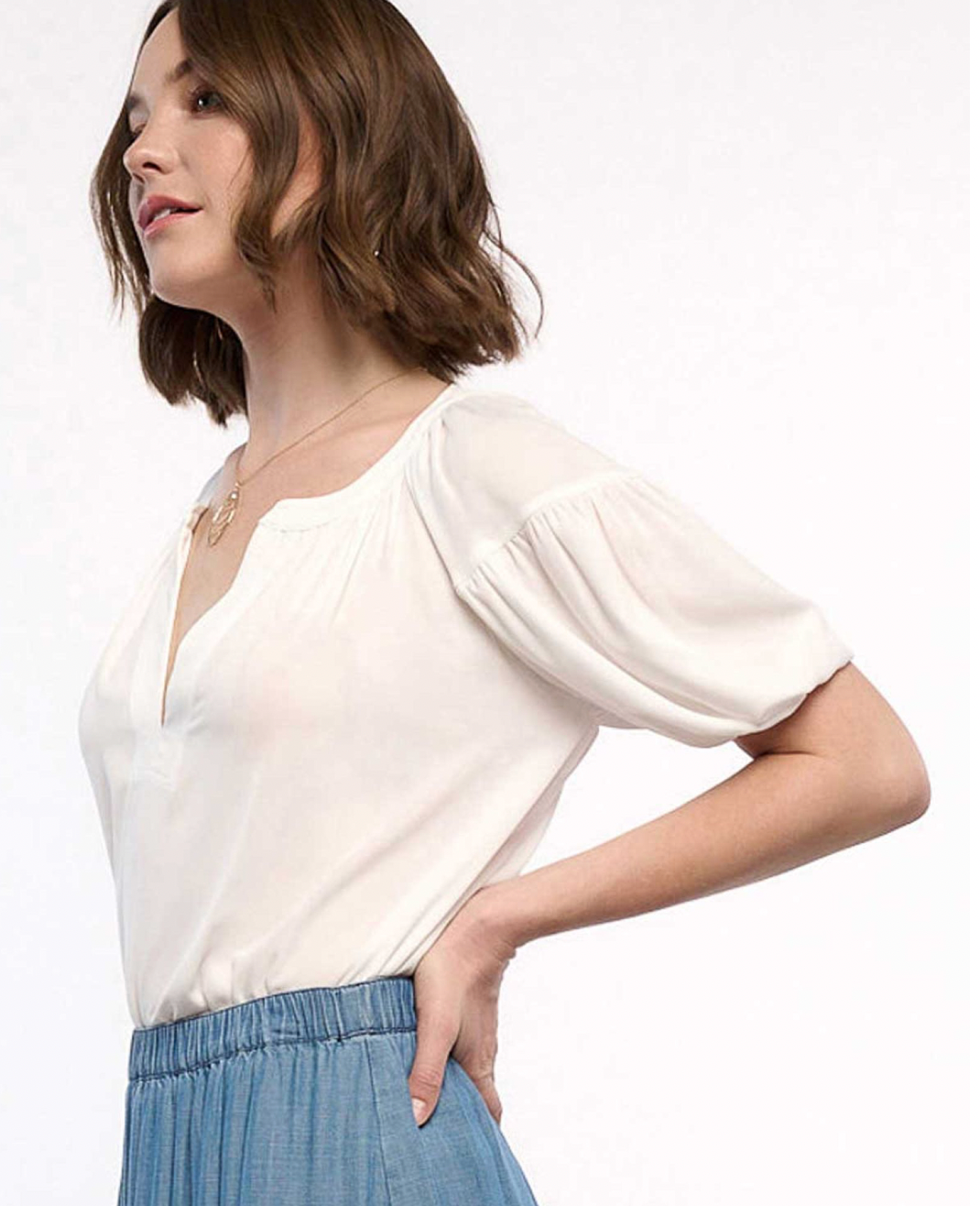 harper split neck blouse