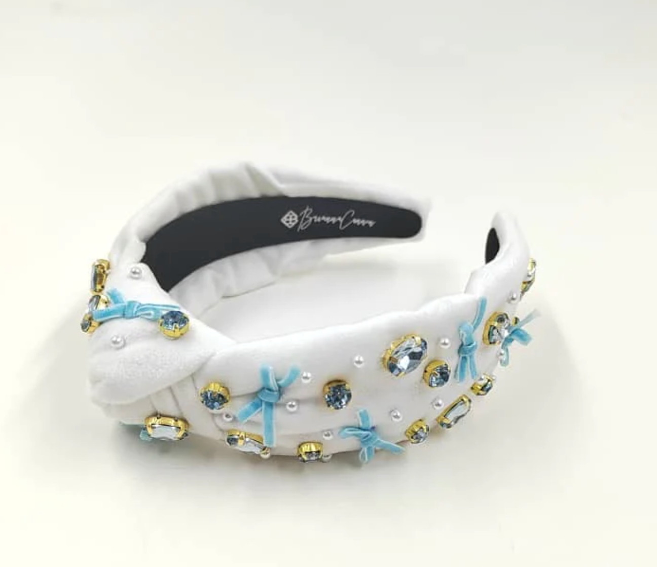 it's a boy white velvet knotted headband