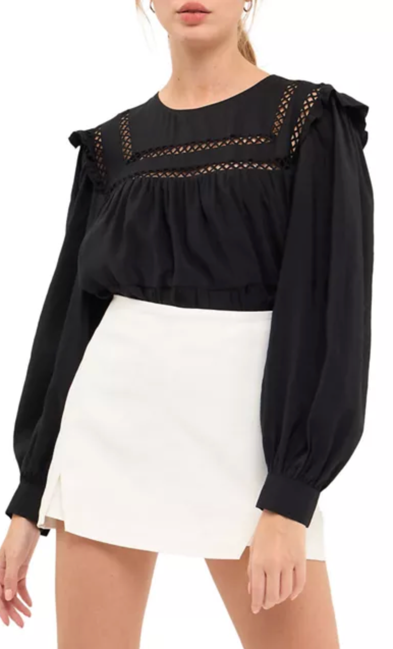 ruffled lace insert blouse
