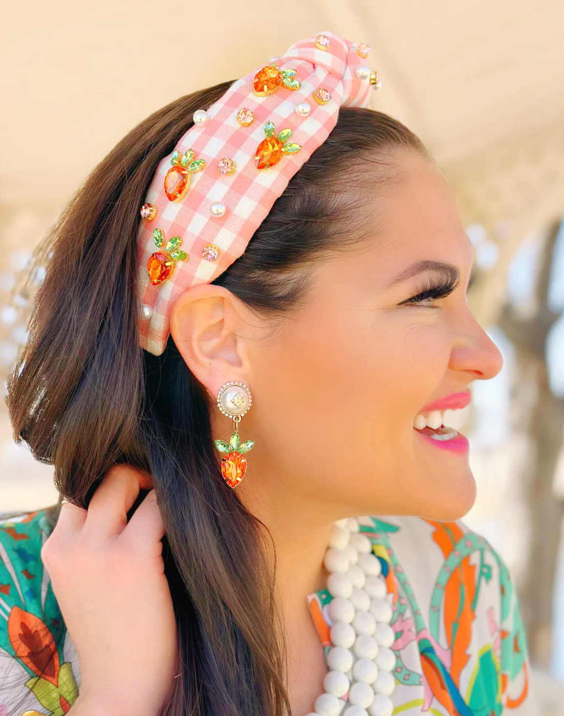 gingham headband with carrot crystals and pearls adult