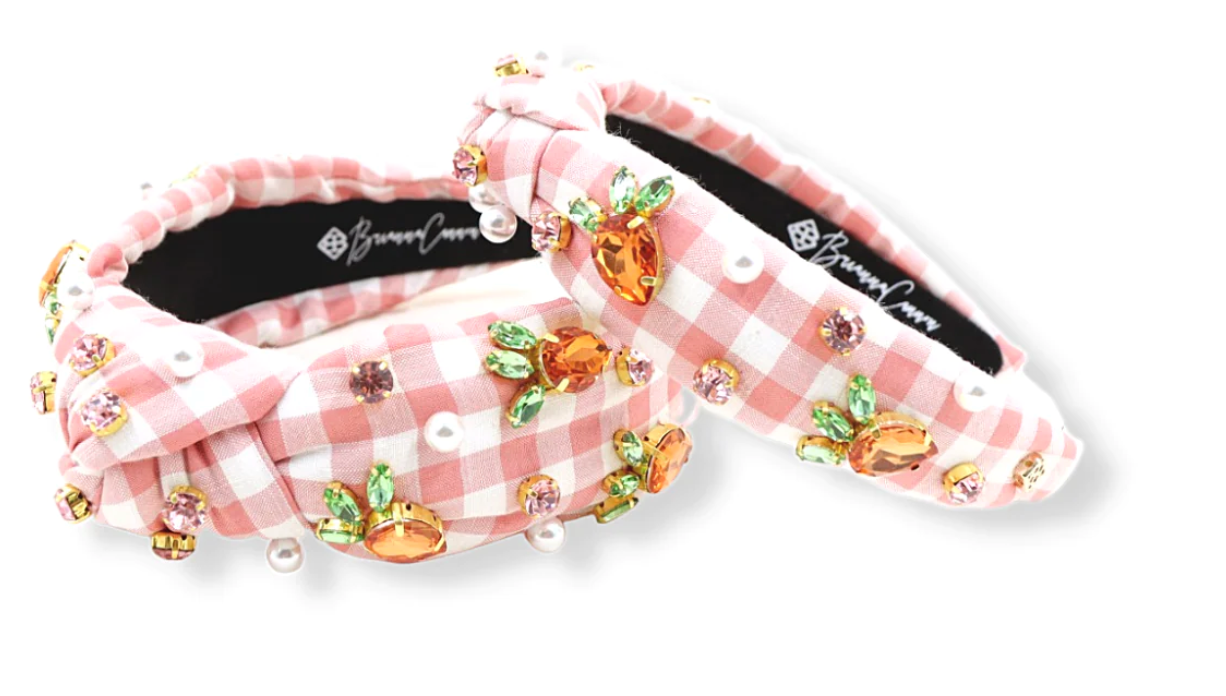 gingham headband with carrot crystals and pearls child