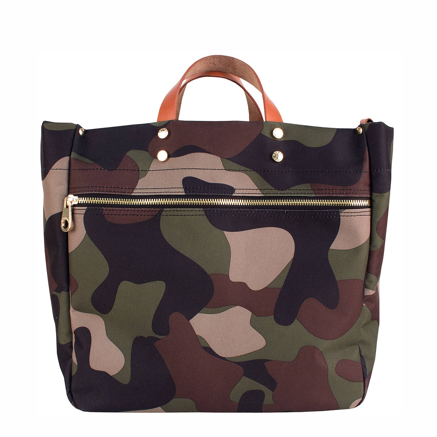 codie camo nylon tote with leather accents