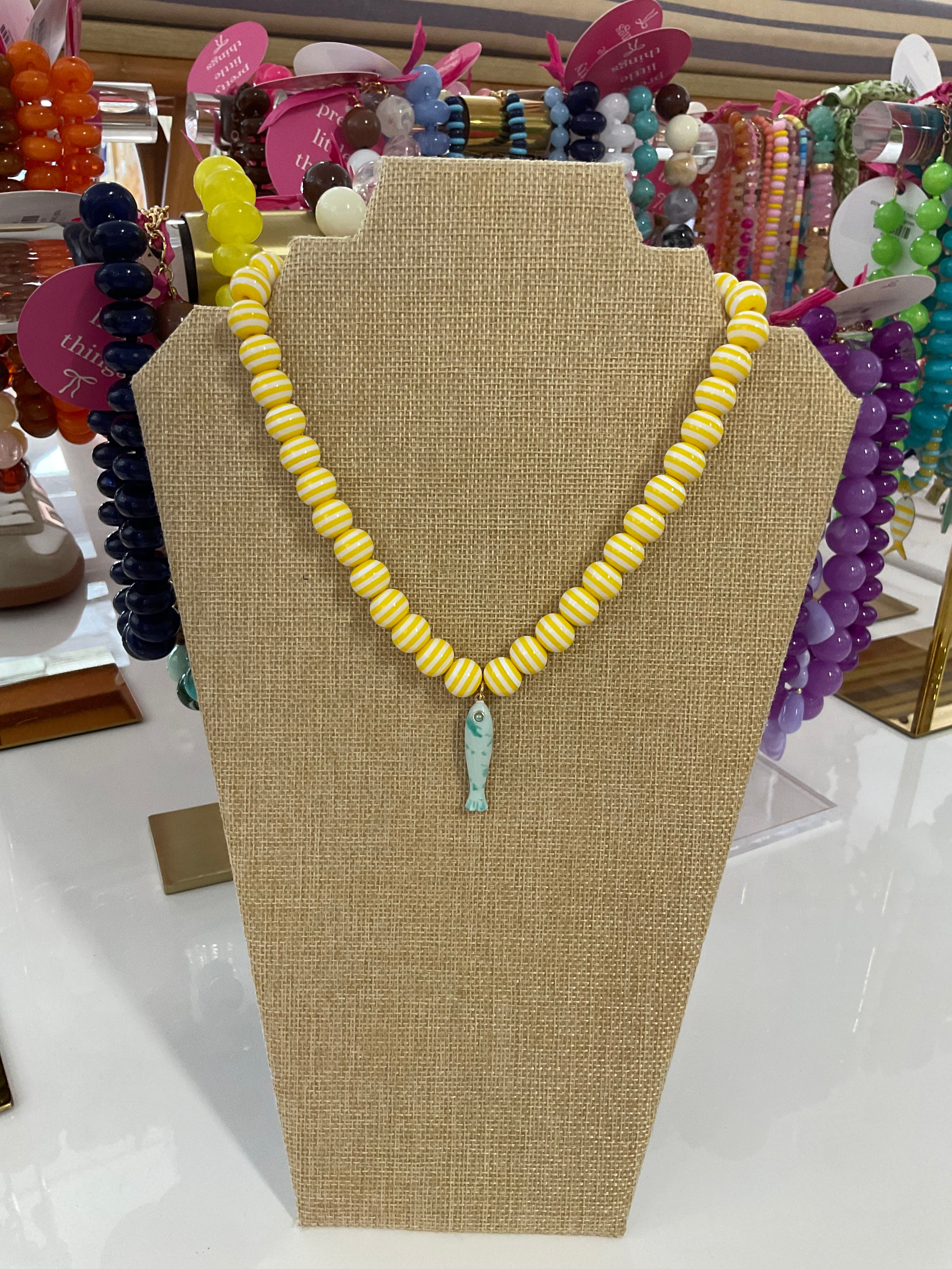 stripe beaded charm necklace